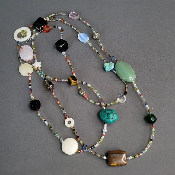 Unbranded Jewelry - Womens Multicolored Beaded Necklace Aventurine Chalcedony Howlite 48 in